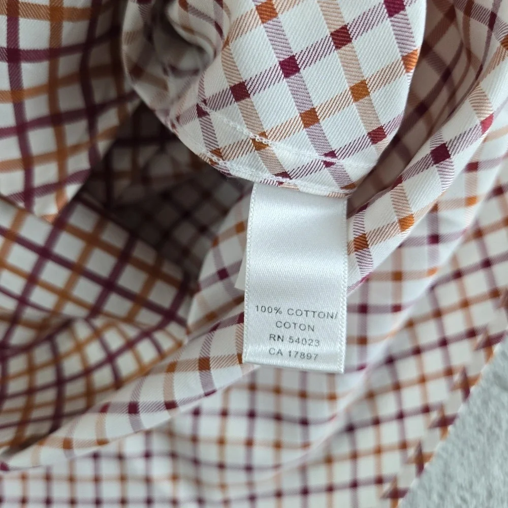 Vintage Banana Republic Shirt Mens Small 14/14.5 White Orange Burgundy Checkered